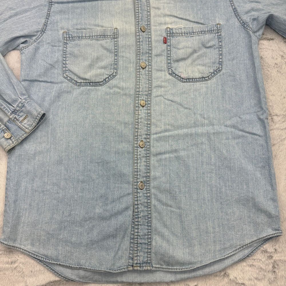 Levi's Shirt Mens Small Blue Denim Rivet Button Long Sleeve Y2K Vintage FLAWS - Picture 3 of 10